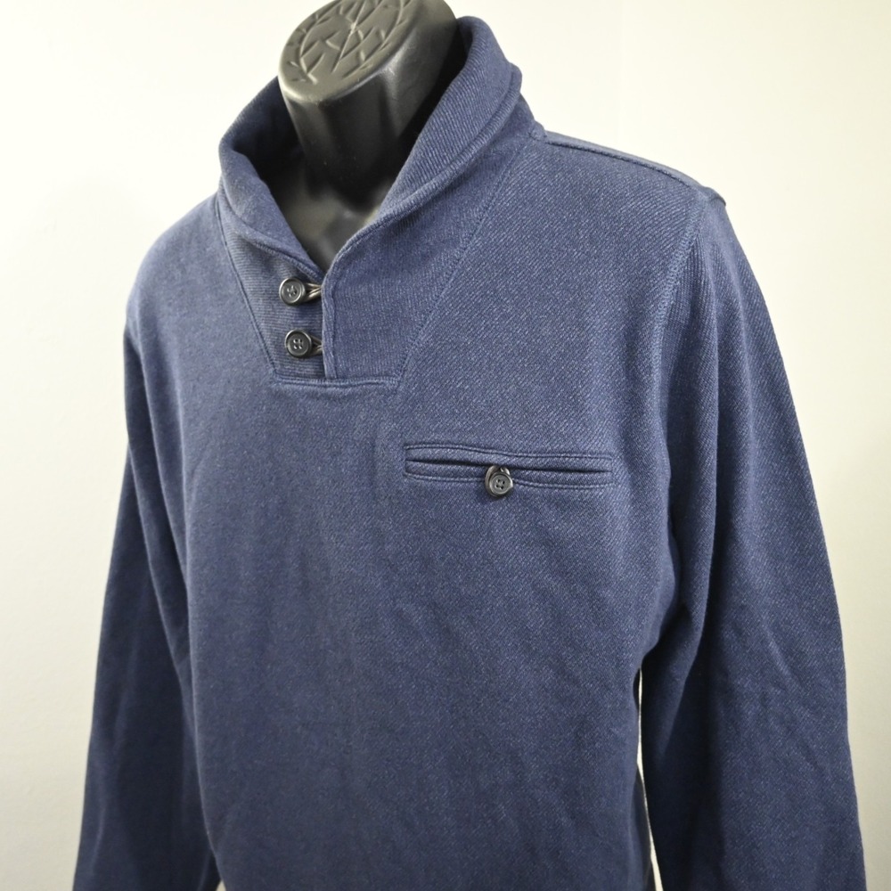 Banana Republic Shawl Neck Sweater Men XL Blue Cotton Blend Long Sleeve Pullover